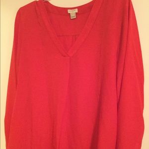 J.Crew red v neck silky shirt